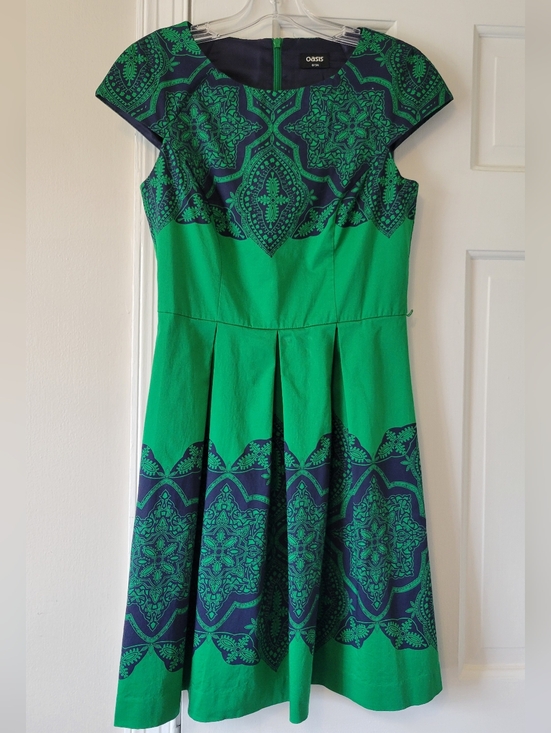 Oasis Dresses & Skirts - Oasis Green & Navy Cap Sleeve Fit-and-Flare Dress